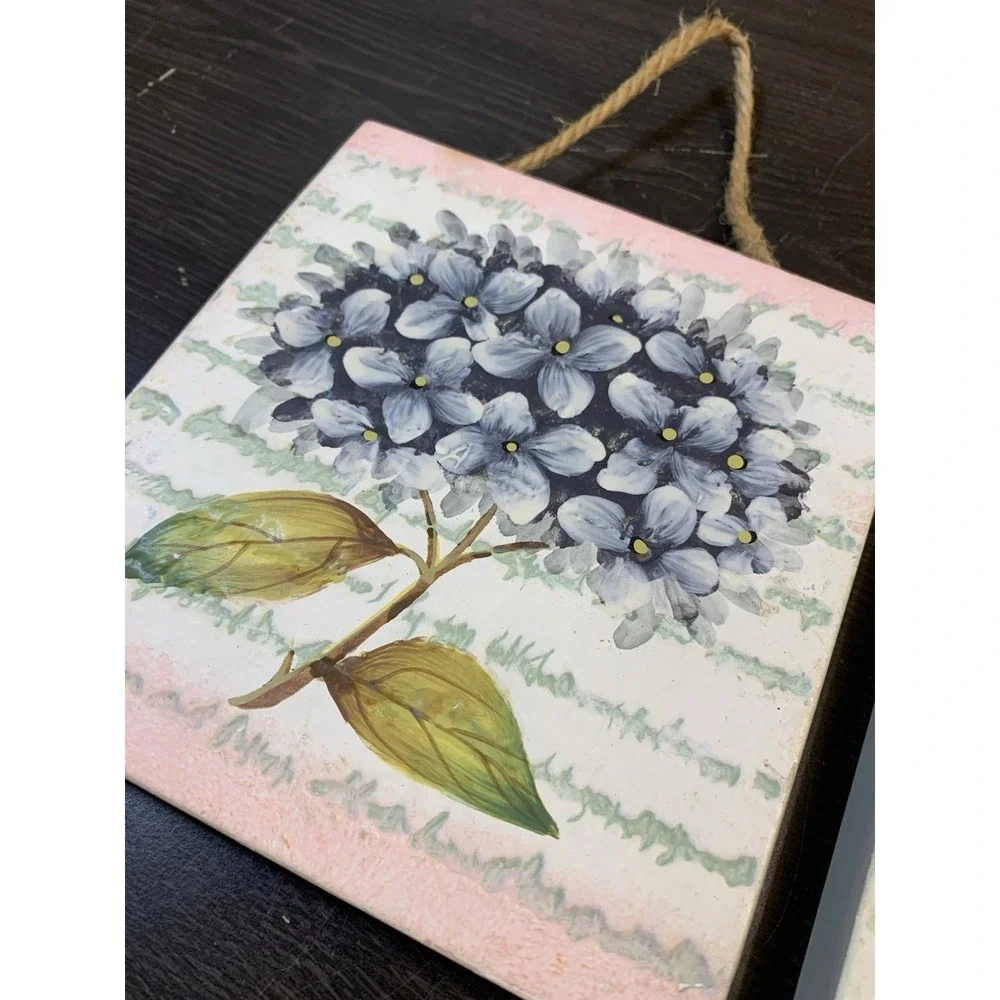 Home Interiors Hydrangeas - Ceramic Tile Wall Art Plaques - Set of 2